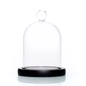 עיצוב הבית זכוכית פעמון צנצנת פעמון ברור מתנה תצוגת זכוכית כיפת עם שחור עץ בסיס