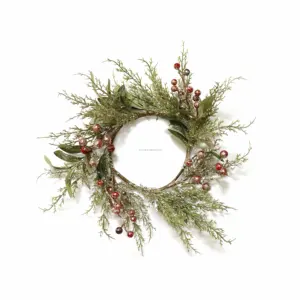 PVC Christmas Wreath Wire Circle Plastic Red Berry Garlands Greenery Leaves Glittered Candle Wreaths