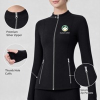 Veste de sport YOUMEI de haute qualité avec poche zippée, haut de yoga vert sans couture pour femme avec trous pour les pouces