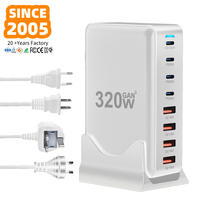 Chargeur de bureau USB-C Gan Technology 320W, rapide 4A4C PD QC3.0 100W 65W 45W 20W, appareil photo, téléphone portable, tablette