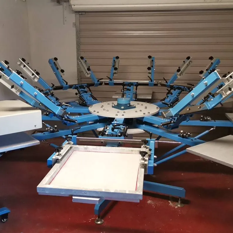 Hand rotary t shirts silk screen printing machine with micro registration & double clamps