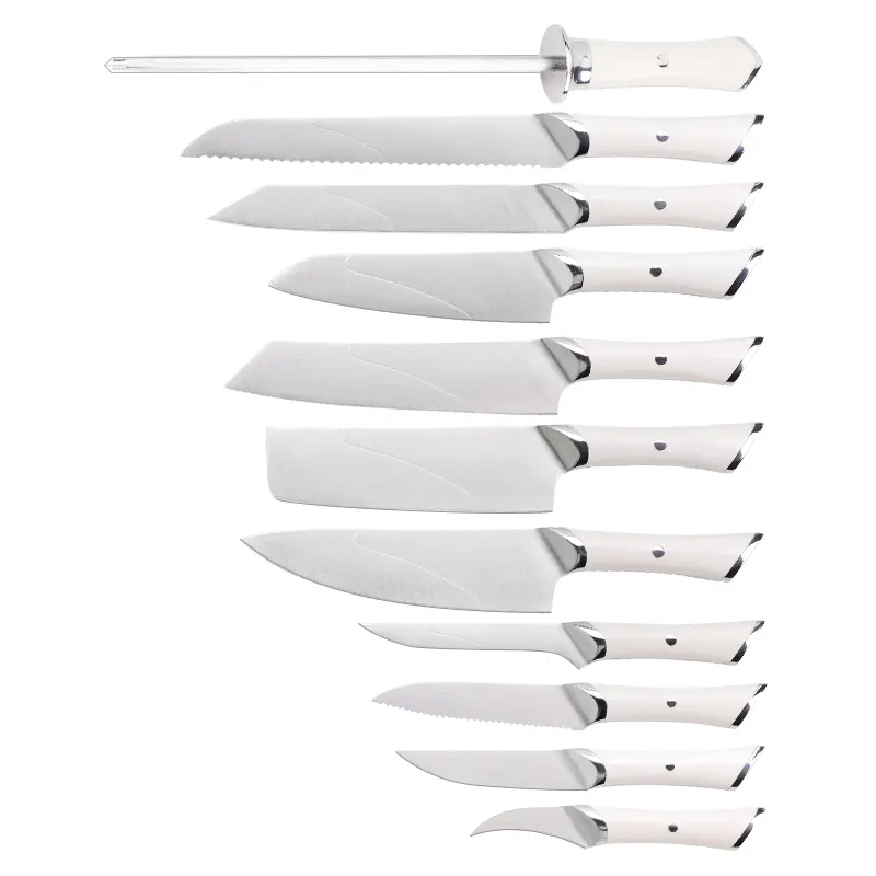 Conjunto de facas de cozinha de chef profissional alemão de aço inoxidável 1.4116 de alto carbono com cabo em ABS, 11 peças