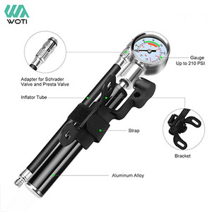 Pompe à vélo Yueli en alliage d'aluminium 210 Psi avec manomètre et adaptateur pour valves Schrader et Presta - Product Image 1