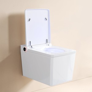 Bathroom Heat <strong>Seat</strong> Elongated <strong>Rectangular</strong> Shape Built-in Ceramic Tank Smart <strong>Toilet</strong> Mounted to Wall - Product Image 5