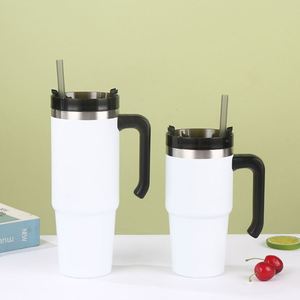 Gobelet isotherme de voyage 20oz 30oz avec poignée, en acier inoxydable, couvercle et paille, antidérapant, pour boissons chaudes et froides - Product Image 5