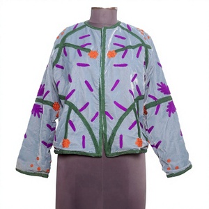 Velvet Artisan Hand Embroidered Suzani Quilted Jacket Floral Design 100% Cotton Woven Fabric Eco-Friendly Quick Dry Outdoor Wear - Product Image 1