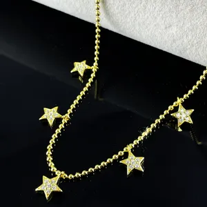 2024 New Fashion Silver Necklace Jewelry Wholesale 925 Sterling Silver Star Pendant Necklaces Gold Plated Chain Necklaces Women