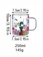 Mug à café en verre 8,5 oz, cylindre droit à double paroi, motif floral - Tasse isolante en borosilicate de haute qualité pour latte, café, restaurant
