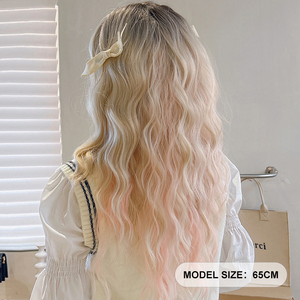 Precio al por mayor de fábrica Ombre Rubio Rosa con flequillo, pelucas rizadas largas para mujeres Cosplay <span class=keywords><strong>Anime</strong></span> y fiesta Nueva llegada 2023 - Product Image 4