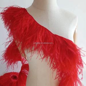 カスタマイズされた色フェザートリムダチョウ10-13cm縫い付けダチョウフェザーフリンジトリミングレース生地布ドレスパジャマ用 - Product Image 4