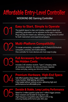 WOOKING GC Wireless Gamepad 2.4GHz BT Tri-Mode Pencahayaan RGB Desain Ergonomis Getaran Ganda Sensor Gerak Cetakan Pribadi