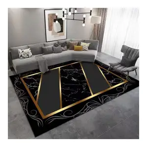 现代地毯客厅大3D印花几何alfombras批发防滑精美黑色印花地毯