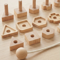 Juego de Aprendizaje de Formas 3 en 1 Montessori para Bebés, Juguetes de Enhebrado para Niños, Juguetes Educativos de Tornillos y Tuercas para Niños, Juguete de Madera