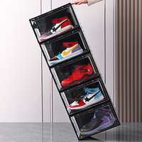 Grands rangements à chaussures transparents pliables en plastique à ouverture latérale Boîte de rangement pliable empilable transparente Organisateur blanc noir