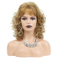 Perruque bouclée mi-longue synthétique VERA Premium, fabriquée à la machine, sans colle, pour femme, avec frange, style européen et américain, volumineuse, en gros
