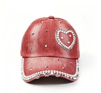 Topi Baseball Denim Bermotif Hati dengan Rhinestone Perak & Mutiara Putih, Dapat Disesuaikan dengan Berbagai Warna