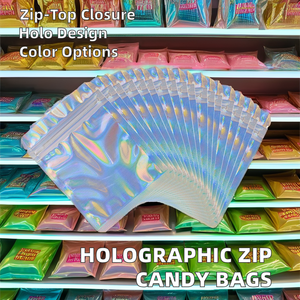 Maßgefertigte Aluminiumfolie Transparente Holographische Reißverschlusstasche Wiederverschließbare Geruchsdichte PET-Lebensmittelverpackung Mylar Kleine Ziplock-Beutel für Pulver - Product Image 1