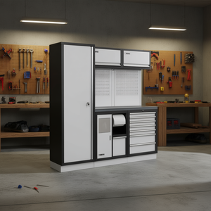 Meuble d'atelier modulaire Fervi A008I, armoire de rangement en acier avec panneau perforé et tiroirs pour l'organisation des outils de garage - Product Image 3