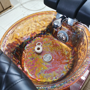 Luxury Pedicure <b>Chair</b> Nail Salon Spa Furniture Reclining PU Leather Pedicure Spa <b>Chair</b> With Crystal Foot Basin - Product Image 5