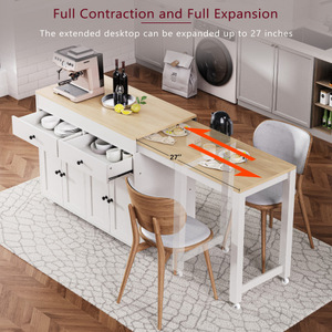 Isla de Cocina Moderna Ecológica K&K de 74.5 Pulgadas con Mesa de Comedor Extensible sobre Ruedas, Estante para Especias Portátil Impermeable, 2 Cajones - Product Image 5