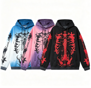 <span class=keywords><strong>Felpa</strong></span> <span class=keywords><strong>con</strong></span> <span class=keywords><strong>Cappuccio</strong></span> Stampa <span class=keywords><strong>Scheletro</strong></span> Gotico, Pullover Oversize Vintage <span class=keywords><strong>con</strong></span> Sfumatura Ombré per Uomo - Product Image 1