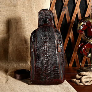 Sac de poitrine pour homme Dujiang en cuir véritable à motif crocodile, grande capacité, sac bandoulière - Product Image 3