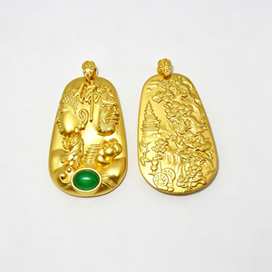 Pendentif ethnique double face <span class=keywords><strong>Bouddha</strong></span> et <span class=keywords><strong>d</strong></span>émon plaqué cuivre antique, incrustation en résine gravée paysage, unisexe, vente en gros - Product Image 4