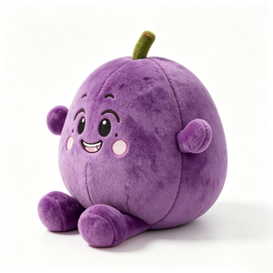 Peluche de ciruela morada suave y personalizado, peluche de ciruela redondo de alta calidad con tallo, peluche de fruta con cara sonriente bordada. - Product Image 1