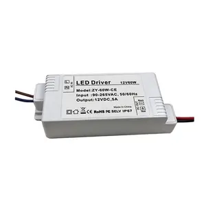 2023 harga pabrik IP67 led driver 12v/24v 60w 90*46*25mm slim plastik body power supply