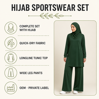 Ensemble de survêtement musulman personnalisé pour femmes avec hijab, haut long et pantalon de jogging, tenue modeste, vente en gros, sur commande 2026
