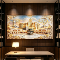 Peinture murale horizontale de luxe islamique en porcelaine cristalline, thème Mecque, Masjid Kaaba, dorure or, grande taille, pour l'Aïd al-Fitr, vente en gros