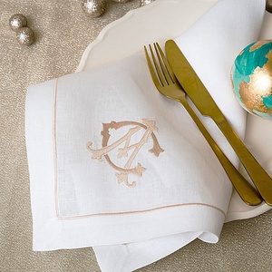 Custom Monogram Embroidered Hemstitch Cotton <b>Linen</b> Napkin Handkerchief for Dining <b>Table</b> Fabric <b>Cloth</b> Wedding Napkins Placemats - Product Image 2