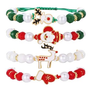 Set di braccialetti natalizi con perline, 4 pezzi, braccialetti elastici impilabili con Babbo Natale, gioielli per feste di Natale, regalo per donne e ragazze - Product Image 2