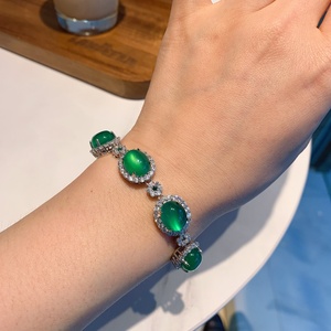 Fashion Jewelry Eco-friendly <b>Copper</b> Green Chalcedony Cubic Zirconia Fine Jewelry Bracelets <b>Bangles</b> for Feminine Premium Gift - Product Image 2