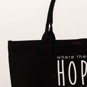 Bolsa de Hombro de Lona con Logotipo Personalizado Estampado en Caliente, Bolsa de Compras Grande de Lona de Algodón Negra - Product Image 2