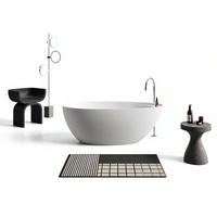 Baignoire autoportante en pierre artificielle, finition mate, avec étagère latérale, baignoire ovale de luxe pour la maison, l'hôtel, la villa, la salle de bain