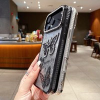 Coque de Téléphone Bling Papillon Électroplaquée Diamant pour iPhone 17 Pro Paillettes Luxe Accessoires Mobiles pour iPhone 16 15 14 13 Pro