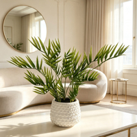 Promotion : Mini palmier Areca avec pot en céramique blanche, fausse petite plante en pot, verdure artificielle pour la décoration de table, maison ou bureau