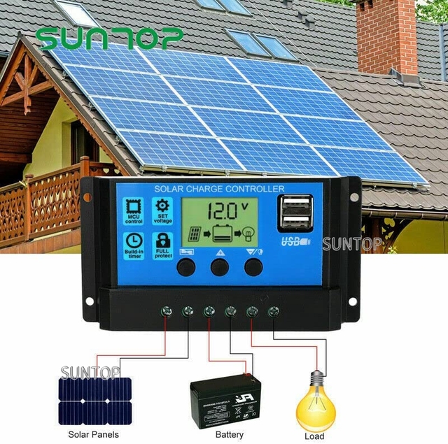 100A Solar Charge Controller,Solar Panel Battery Intelligent Regulator 12V 24V,Multi-Function Adjustable LCD Display Street