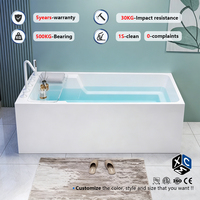 Baignoire rectangulaire autoportante en acrylique blanc brillant, écologique, avec robinet inclus et douchette à main, 100-170 cm, pour salle de bain
