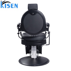 Chaise de barbier inclinable vintage KISEN, vente flash spéciale, noire, cadre argenté, grande capacité de poids, chaises de barbier pour hommes - Product Image 4