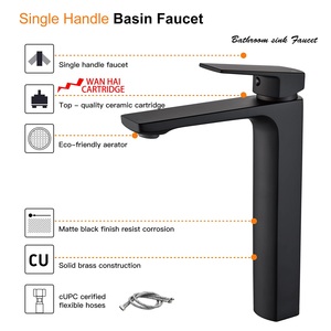 Rubinetto Moderno <span class=keywords><strong>Nero</strong></span> <span class=keywords><strong>Opaco</strong></span> in Ottone, Miscelatore Artistico per Lavabo a Vaso, Monoforo Alto per Bagno, Hotel, Camera da Letto, Corridoio - Product Image 5