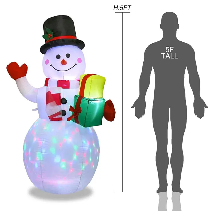 Factory Price Inflatable Snowman With Colorful Light Christmas Garden Snowman Holding Gift
