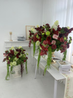 Columna de Flores Artificiales de Rosas de Seda Verde Borgoña, Pilar Romano para Pasillo de Boda, Soporte Floral para Ceremonias al Aire Libre, Decoración de Fondo
