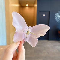Pince à cheveux mate givrée avec papillon transparent éthéré et demi-nœud, pince à cheveux d'été