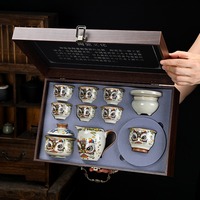 Service à thé en céramique style chinois motif danse du lion avec coffret cadeau – Cadeau d'affaires culturel