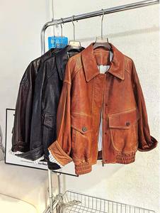 Manteau en peau de mouton fœtal importé frotté à la <span class=keywords><strong>cire</strong></span> d'huile tannée végétale de style spectacle de haute qualité pour femmes - Product Image 4