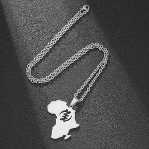 Pendentif dames en acier inoxydable plaqué or et argent, collier en forme de carte d'afrique, bijoux, cadeau de noël, offre spéciale - Product Image 1