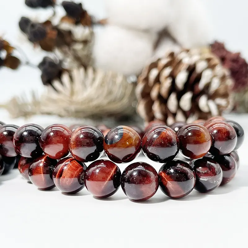 Pierre précieuse naturelle bien polie perles rondes en vrac AA pierre d'énergie oeil de tigre rouge perlée pour la fabrication de bijoux Bracelet collier