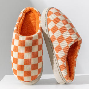 Unisex Checkerboard for Slippers Soft Winter Warm Plush Fur Anti-Slippery <b>Cushioning</b> for Home Indoor Use Wholesale for Autumn - Product Image 2